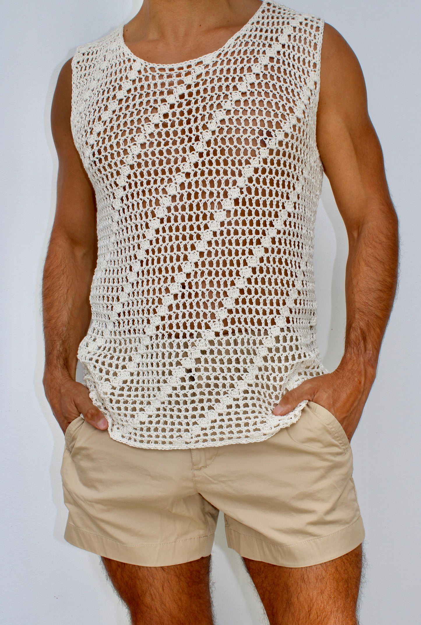 Crochet Men's Fishnet  Tank Top