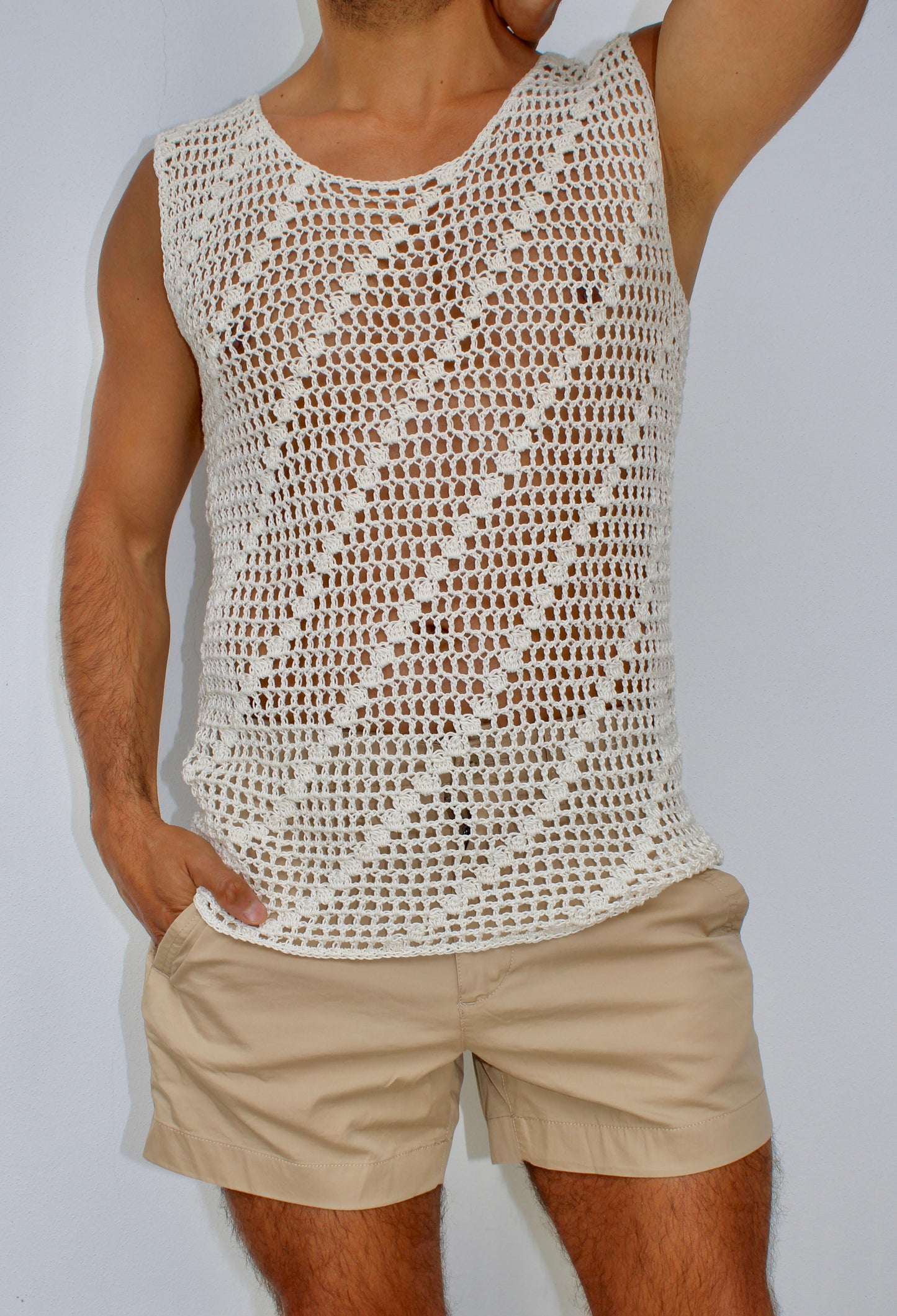 Crochet Men's Fishnet  Tank Top
