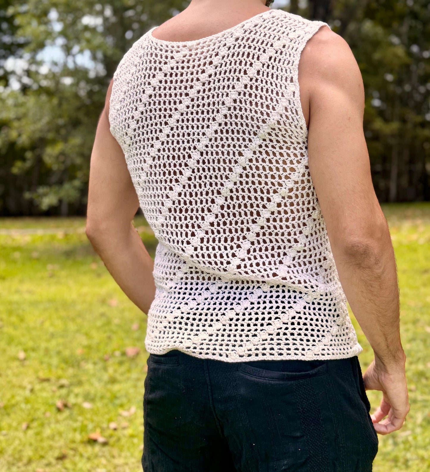 Crochet Men's Fishnet  Tank Top