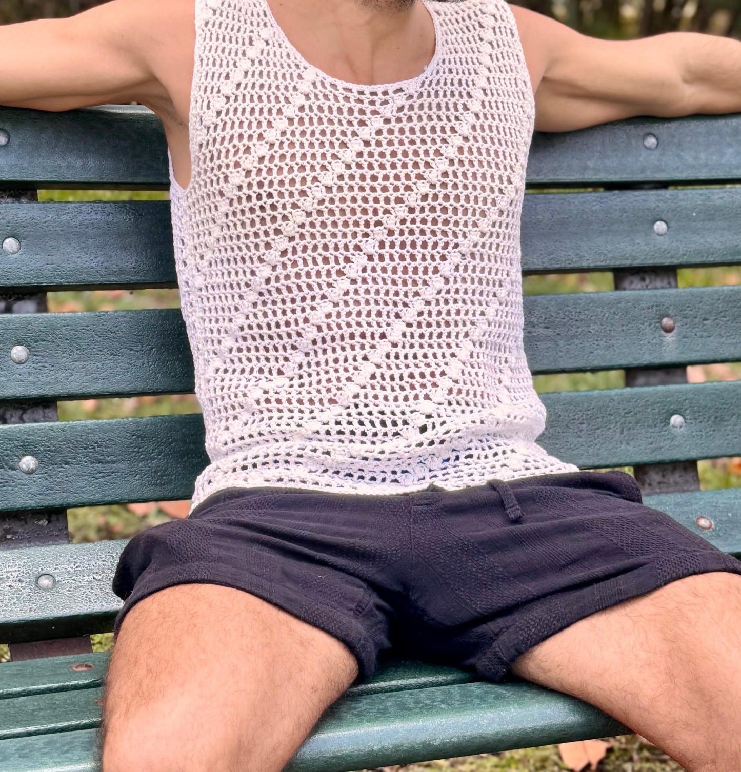 Crochet Men's Fishnet  Tank Top