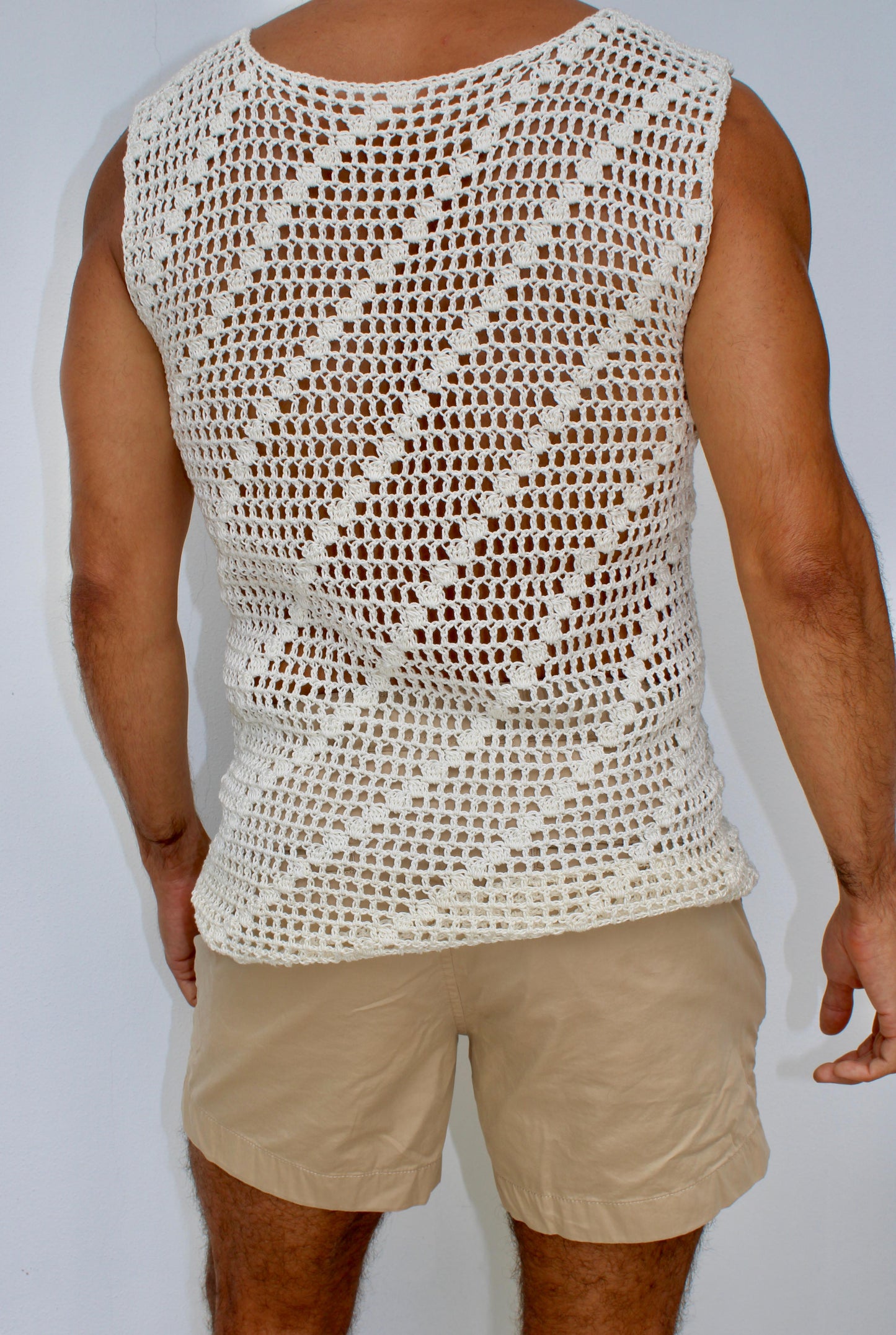 Crochet Men's Fishnet  Tank Top