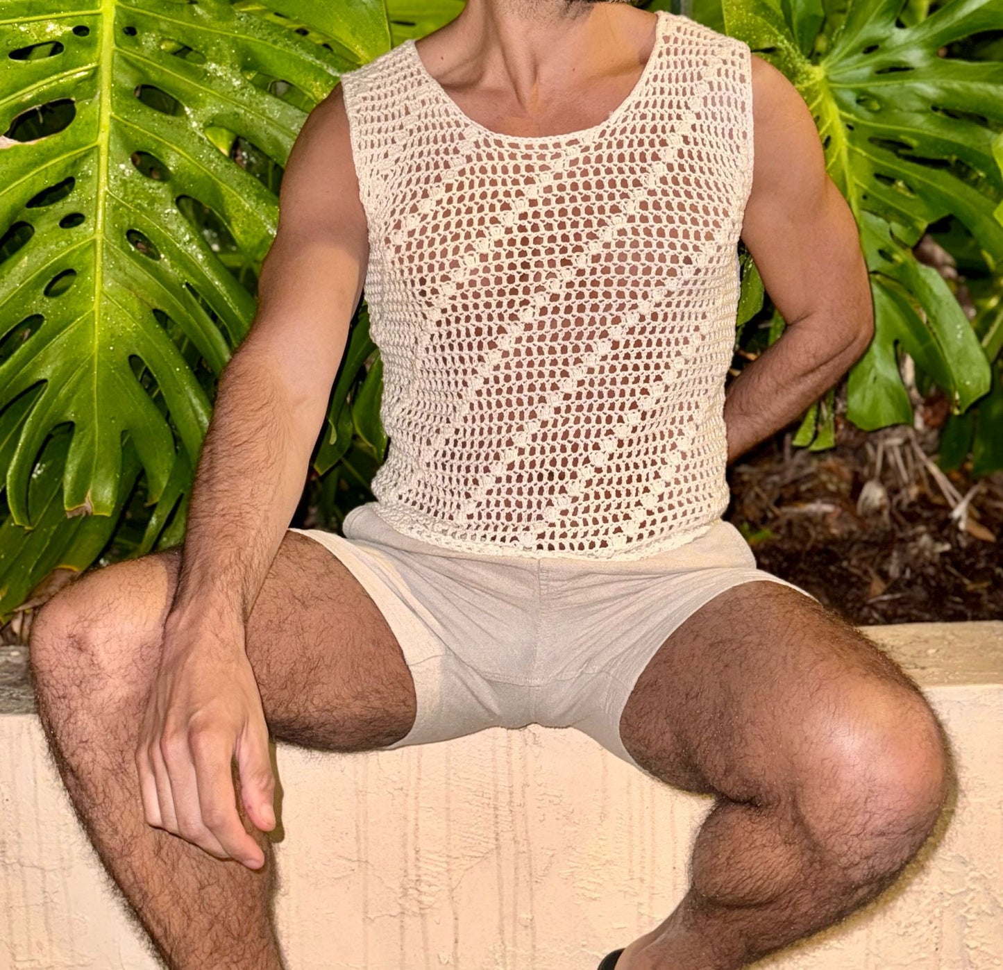 Crochet Men's Fishnet  Tank Top