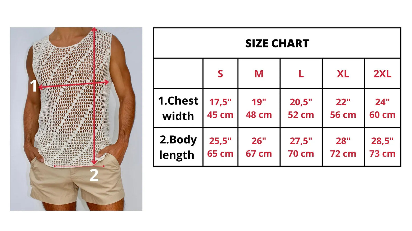 Crochet Men's Fishnet  Tank Top