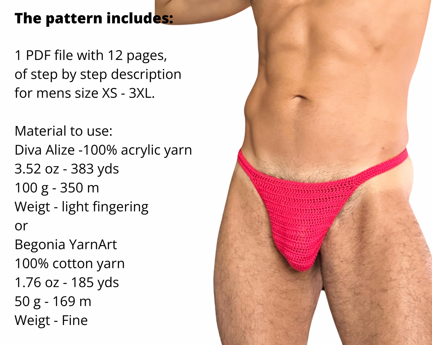 Men's Crochet Thong Pattern PDF - Crochet Men's Underwear Pattern