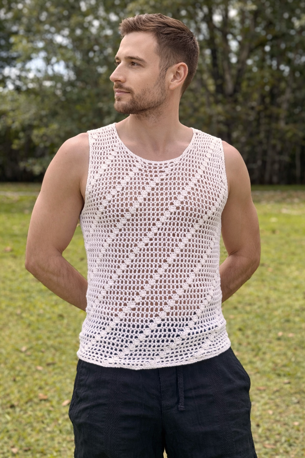 Crochet Men's Fishnet  Tank Top