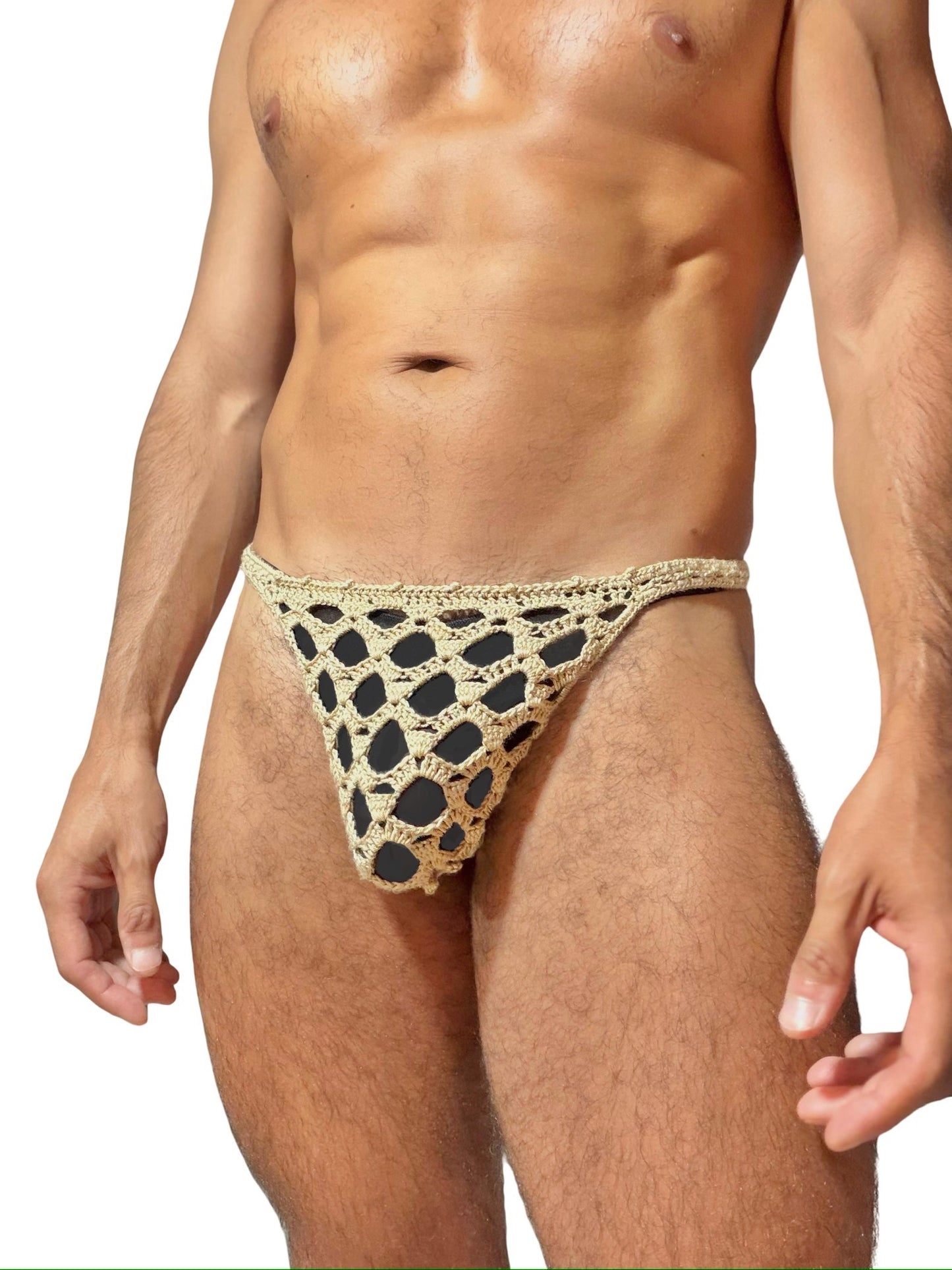 Crochet Men's Erotic Honeycomb Thongs Swim Underwear