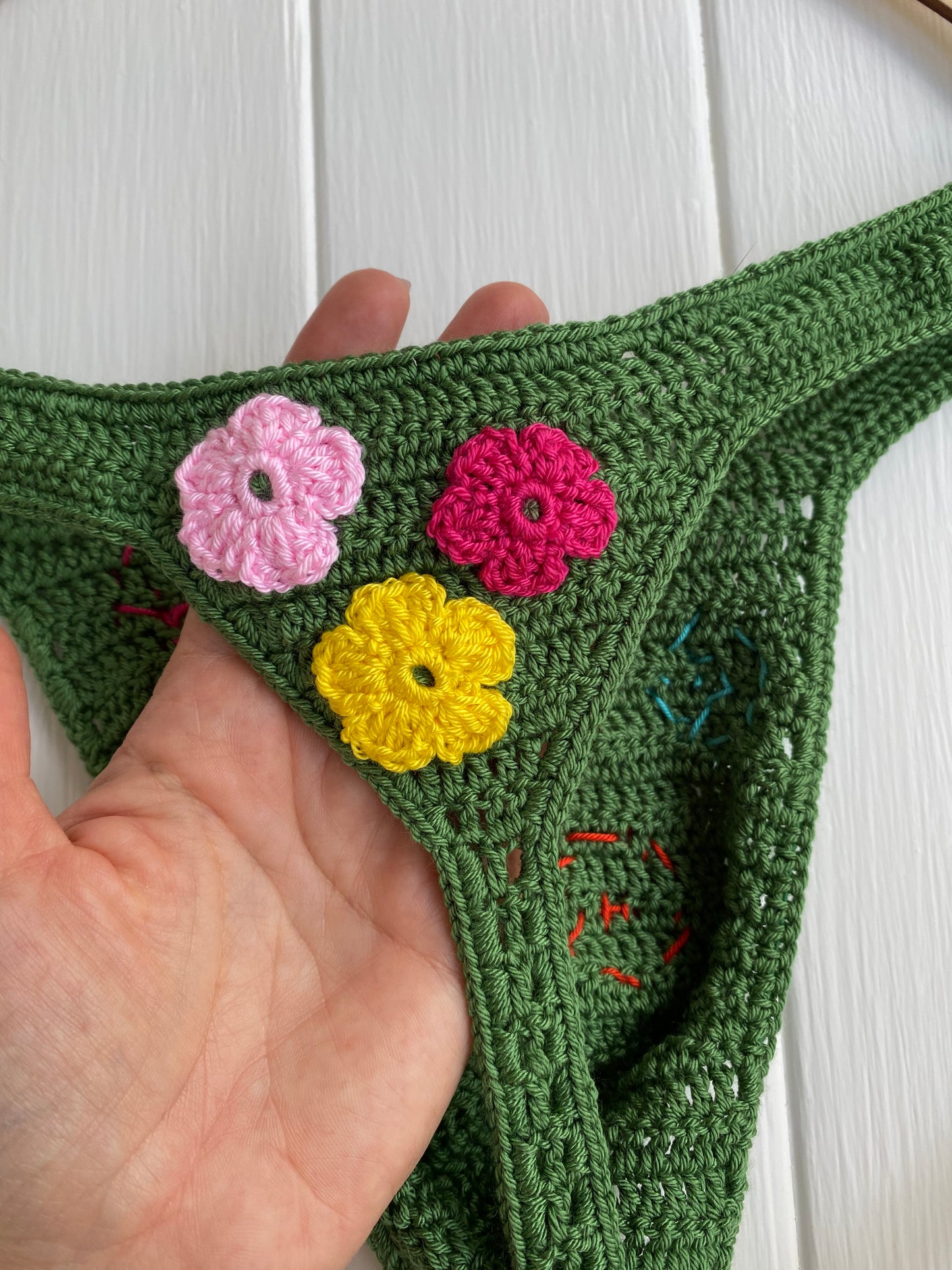 Men’s Crochet Floral Thong – Handmade Colorful Flower Swimwear