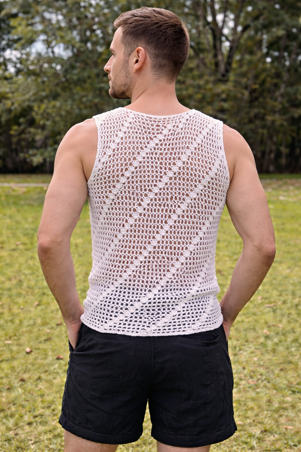 Crochet Men's Fishnet  Tank Top