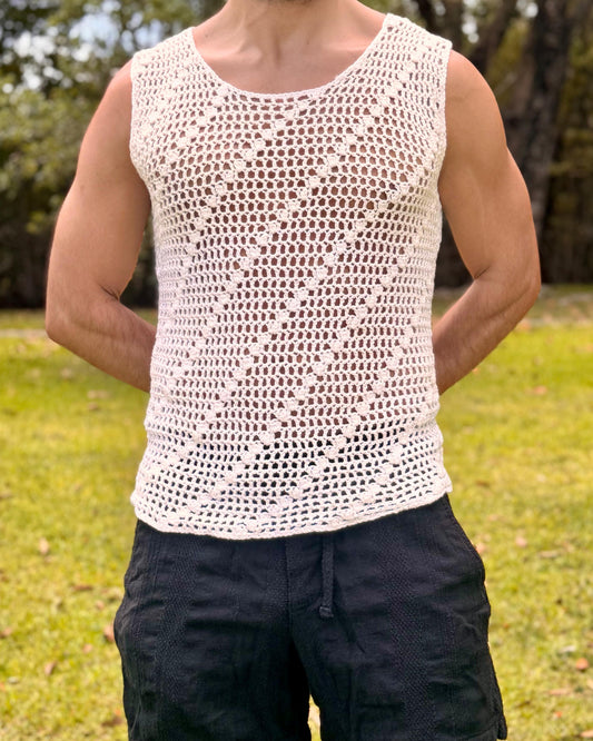 Crochet Men's Fishnet  Tank Top